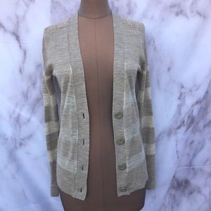 Loft Beige Striped Cardigan Wool Blend